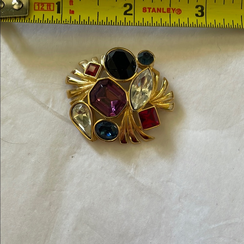 Givenchy Gold and Red Brooch with Artistic Design